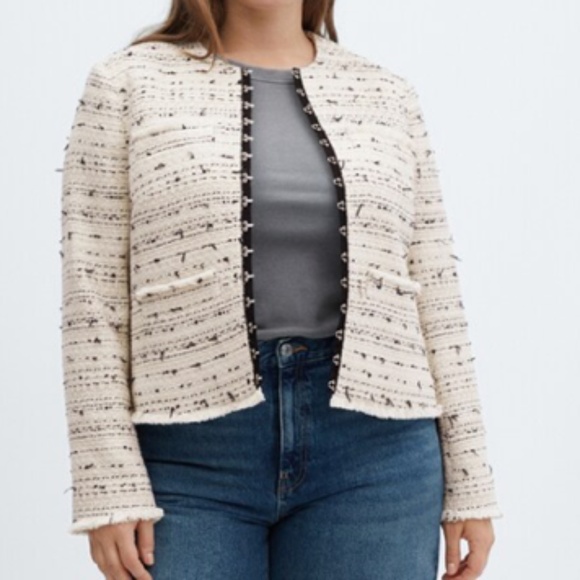 MANGO Tweed Jacket with Hook-and-Eye Fastenings | Size: 3X (fits like a 2X) - Picture 1 of 5